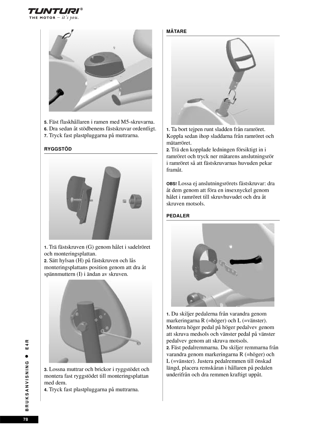 Tunturi E4R owner manual Ryggstöd 