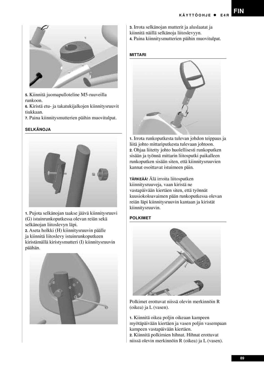 Tunturi E4R owner manual Selkänoja 