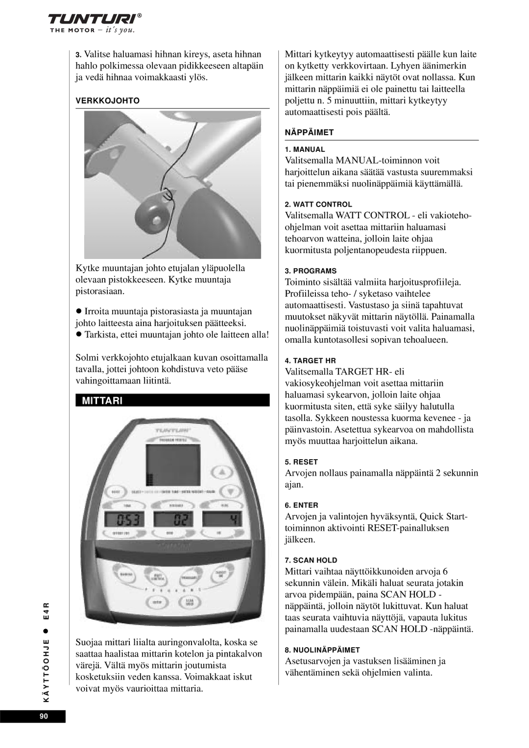 Tunturi E4R owner manual Mittari 