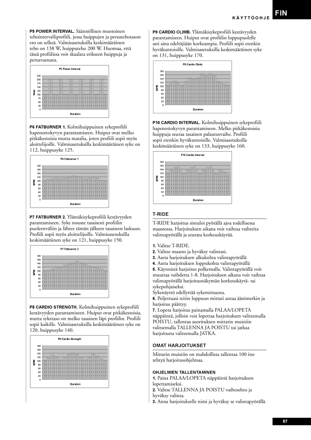 Tunturi E60 owner manual Omat Harjoitukset, Ohjelmien Tallentaminen 