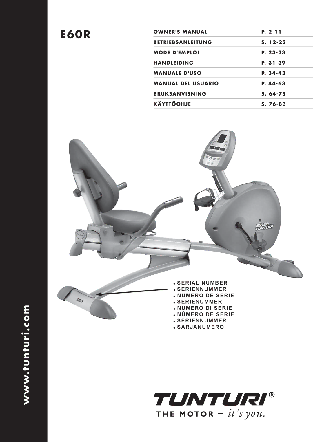 Tunturi E60R owner manual 