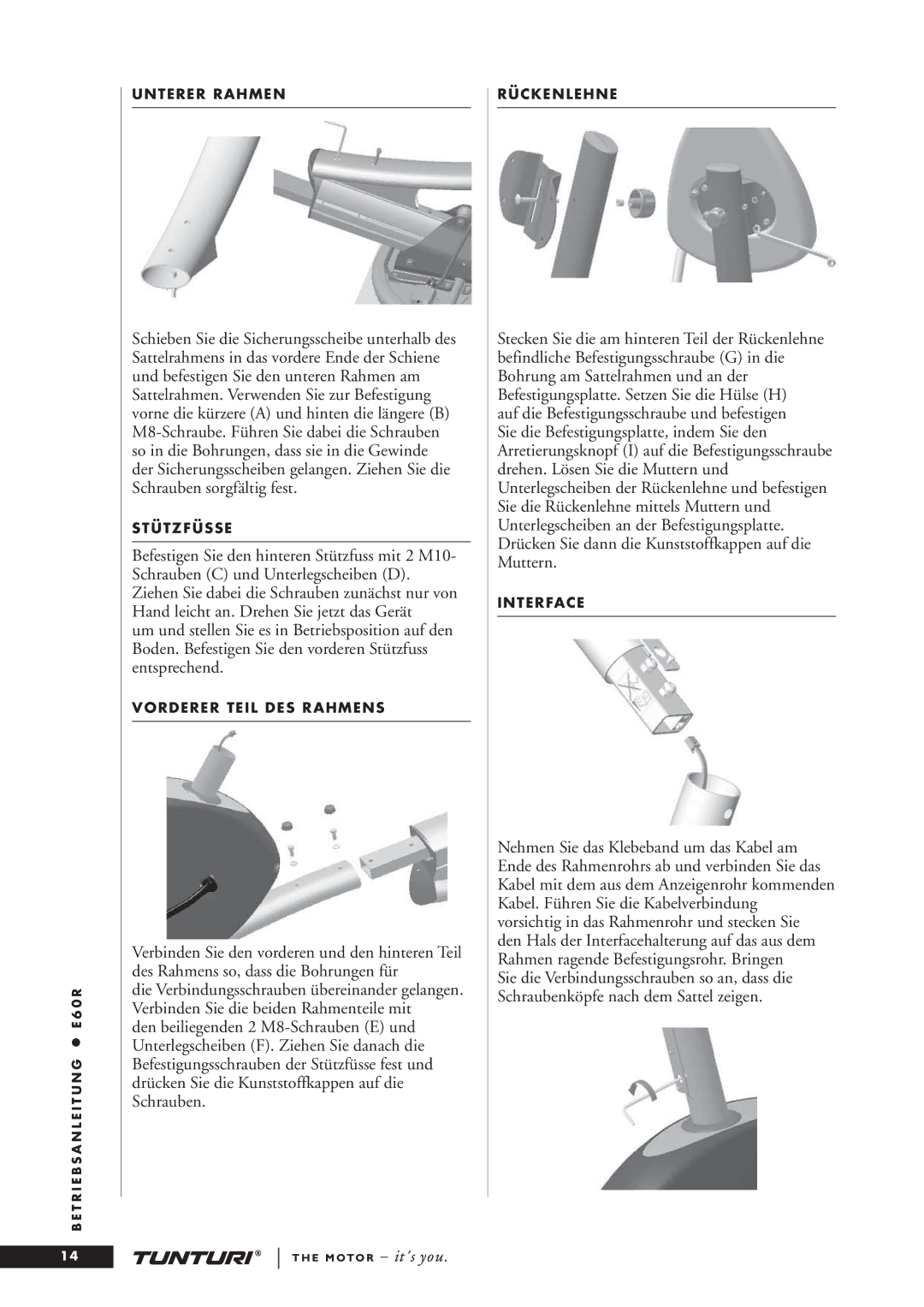 Tunturi E60R owner manual Unterer Rahmen 