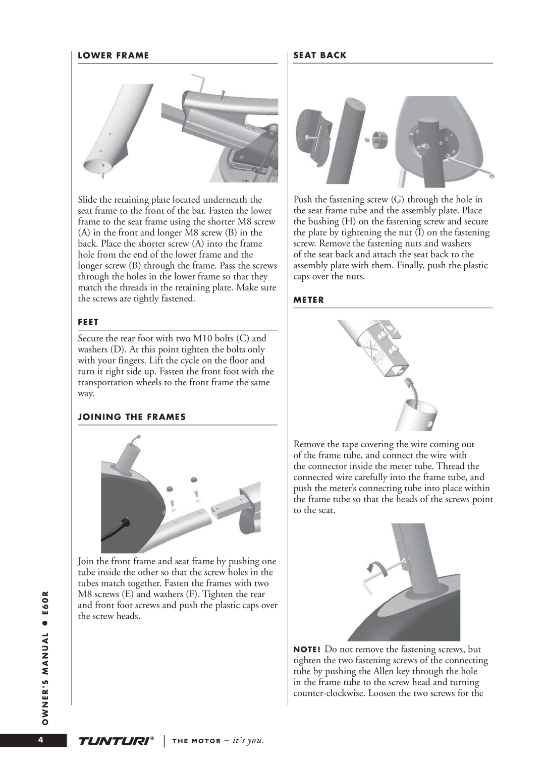 Tunturi E60R owner manual Lower Frame 