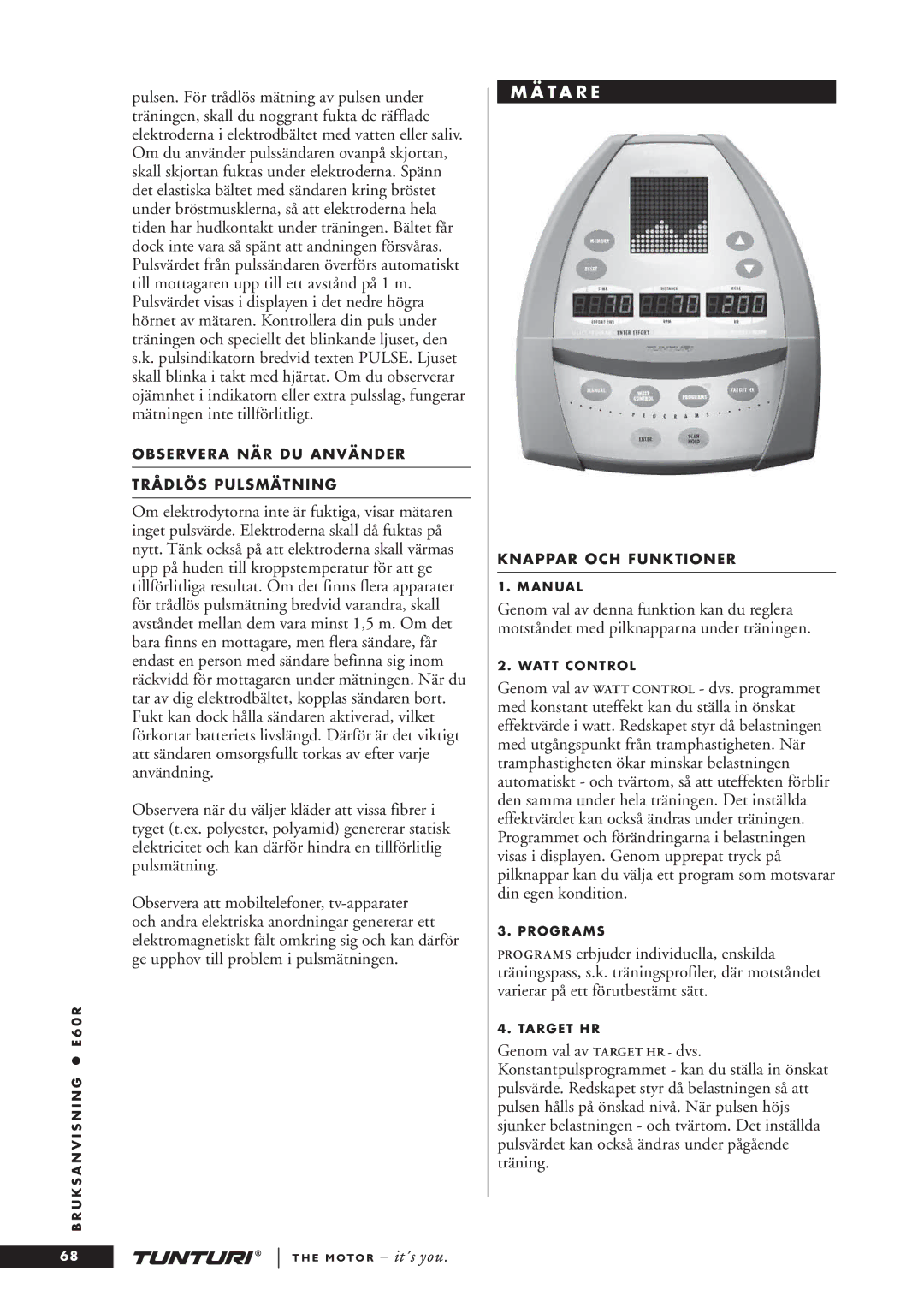 Tunturi E60R owner manual T a R E 