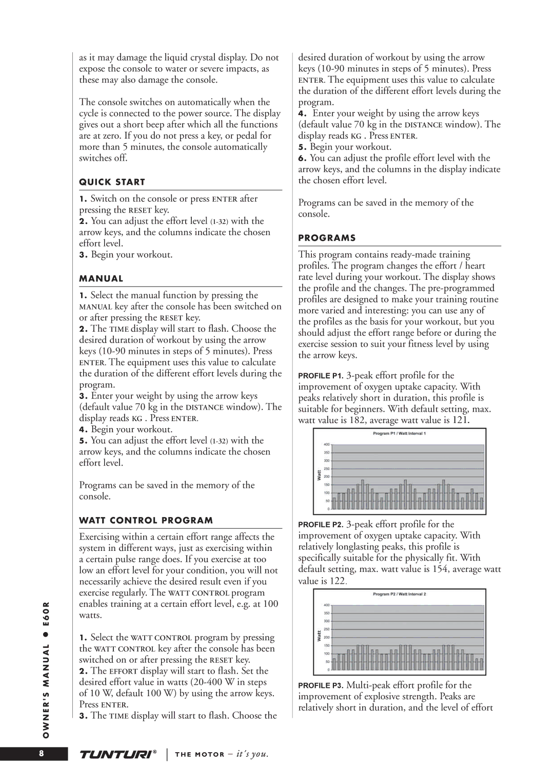 Tunturi E60R owner manual Quick Start 
