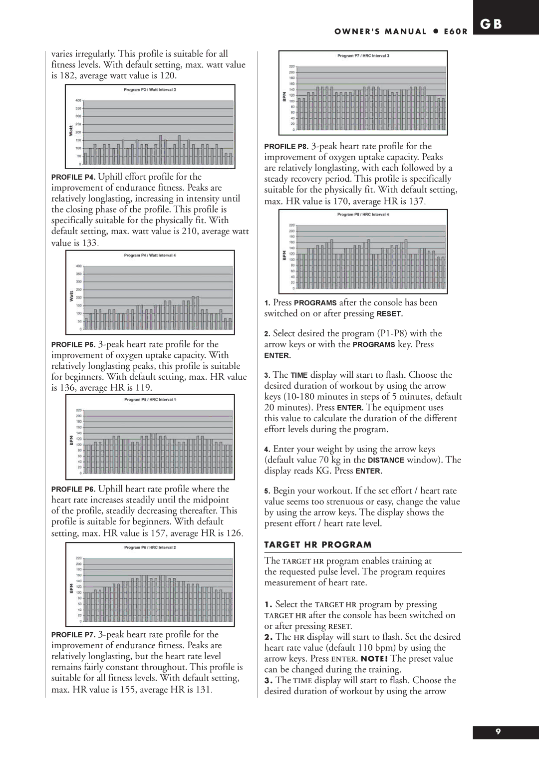 Tunturi E60R owner manual Target HR Program 