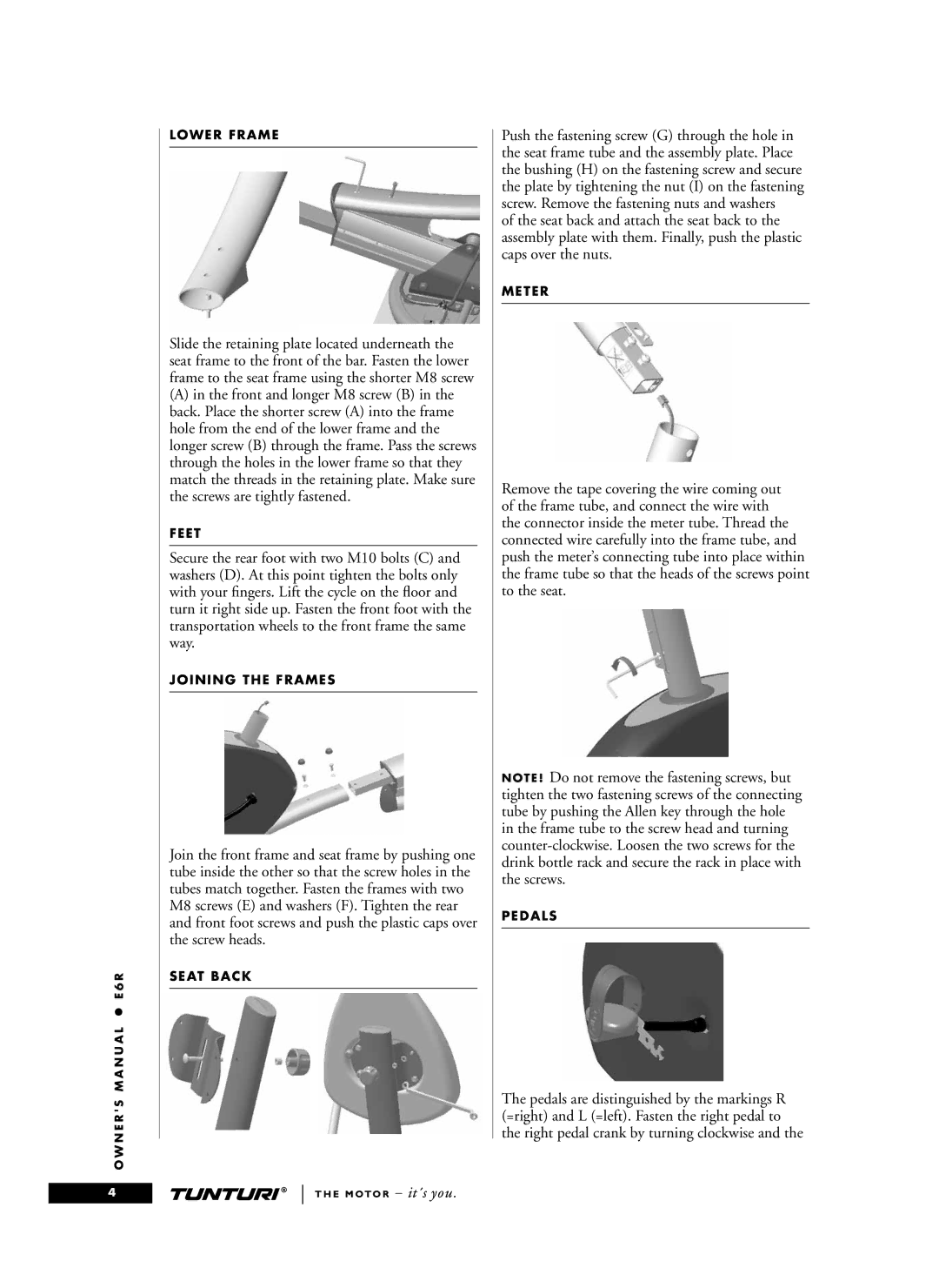 Tunturi E6R owner manual Lower Frame 