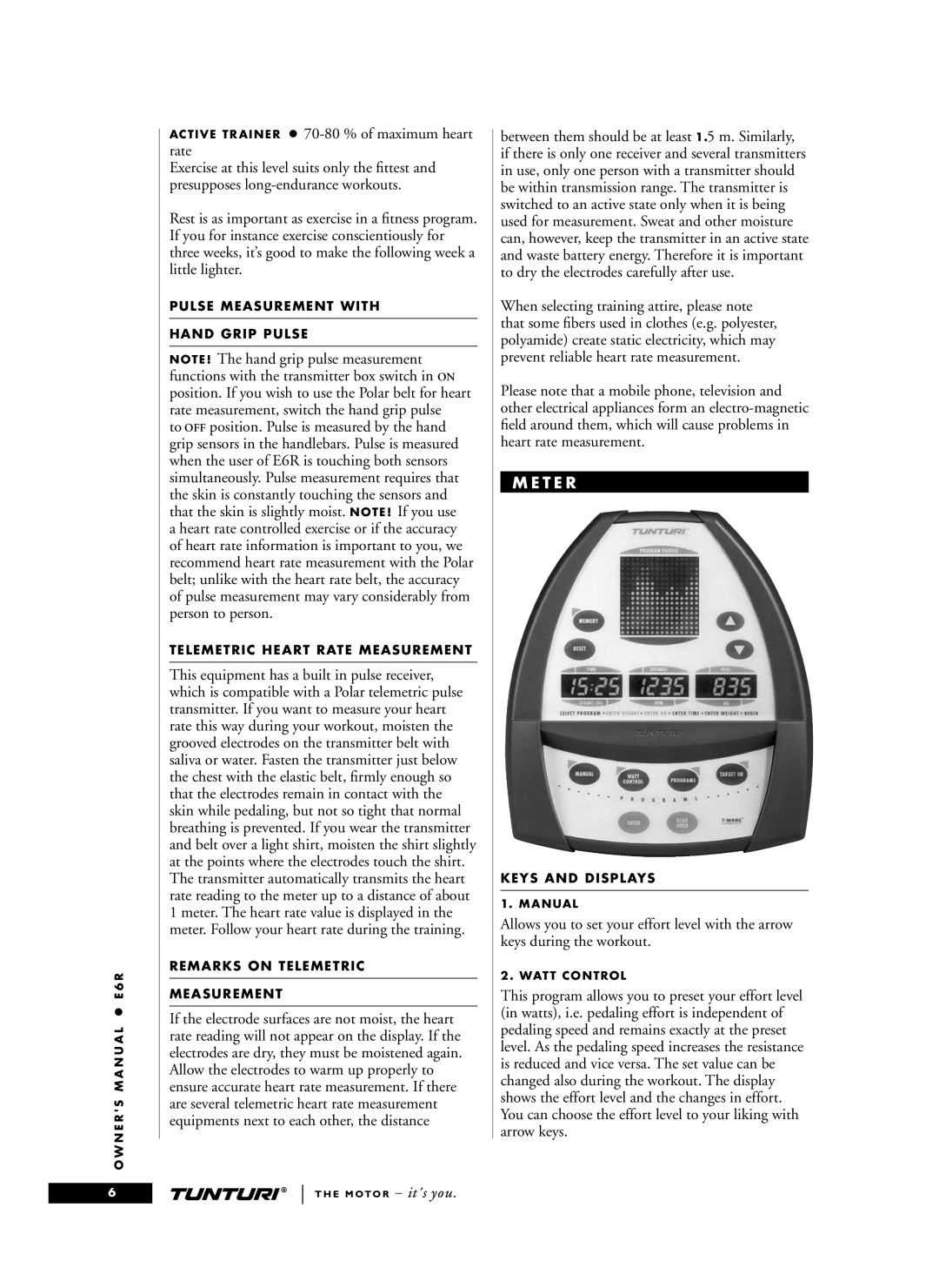 Tunturi E6R owner manual T E R 