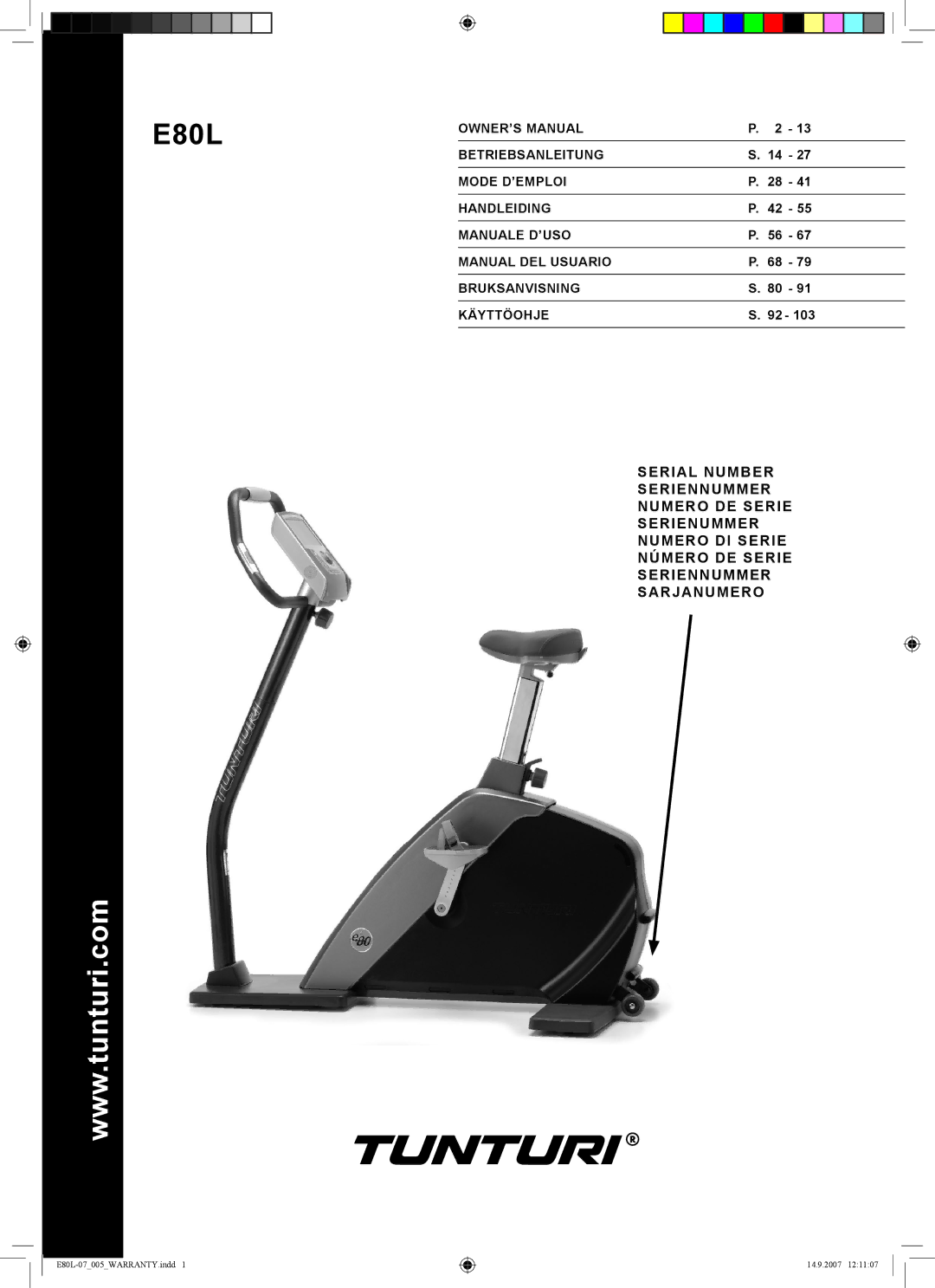 Tunturi E80L owner manual 