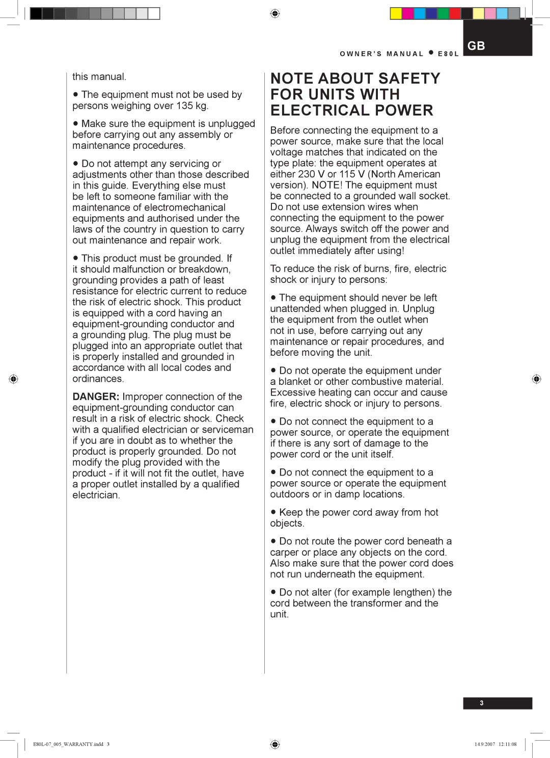 Tunturi E80L owner manual N e r ’ s m a n u a l E 8 0 L 