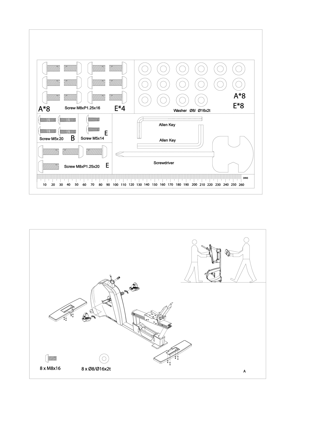 Tunturi E80R owner manual M8x16 Ø8/Ø16x2t 