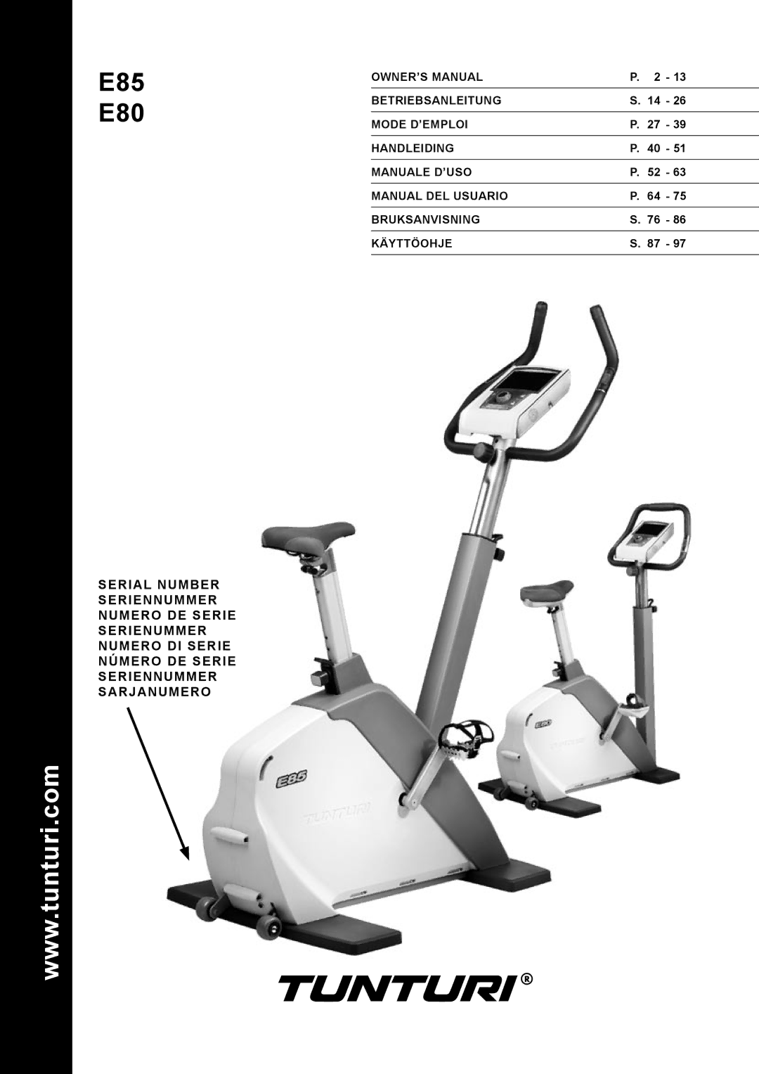 Tunturi owner manual E85 E80 