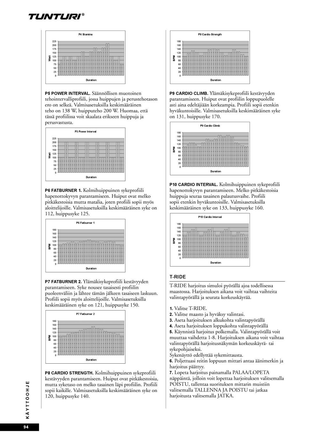 Tunturi E85, E80 owner manual Harjoitusta valitsemalla Jatka, Ride 