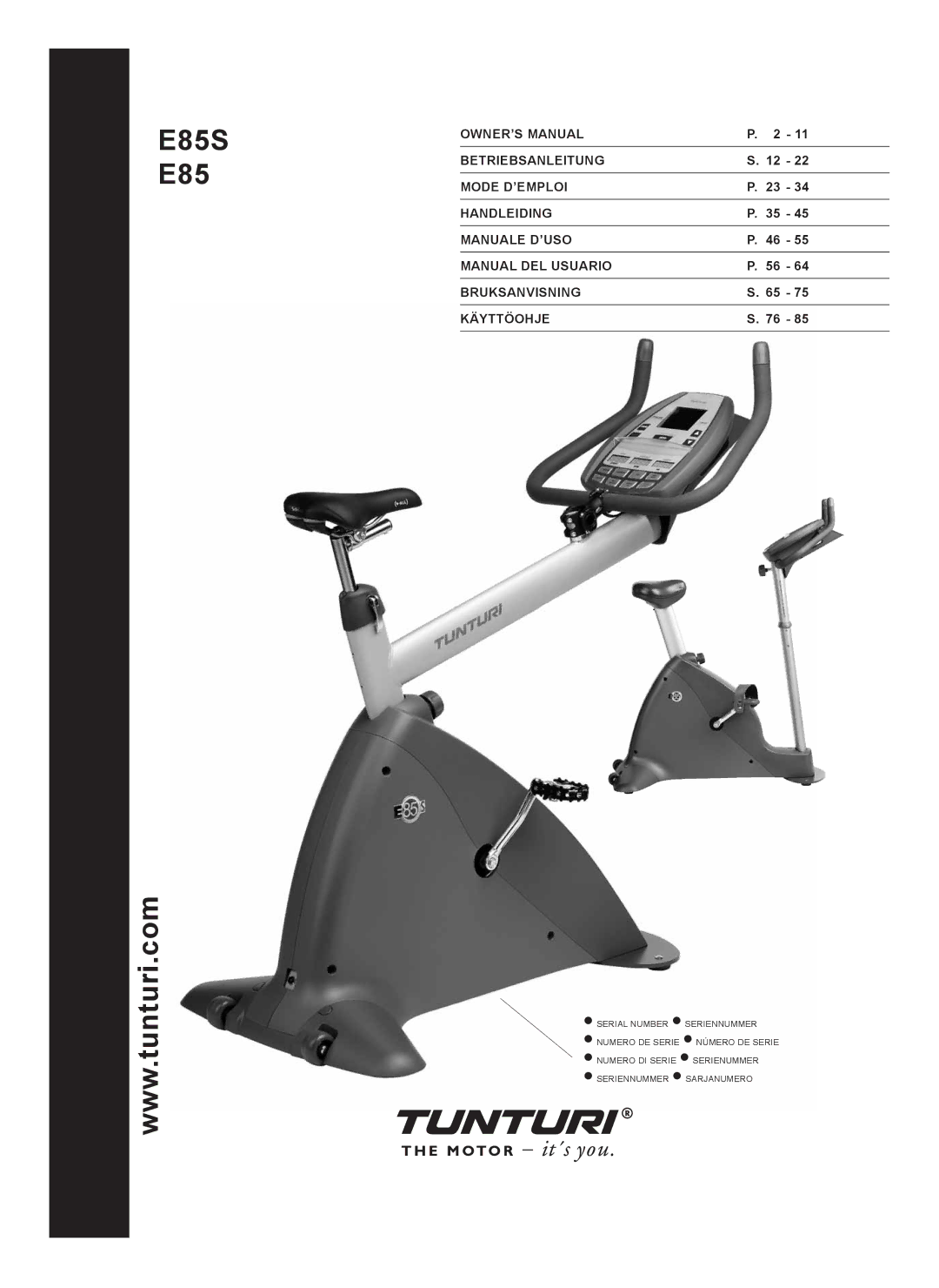 Tunturi E85S owner manual 