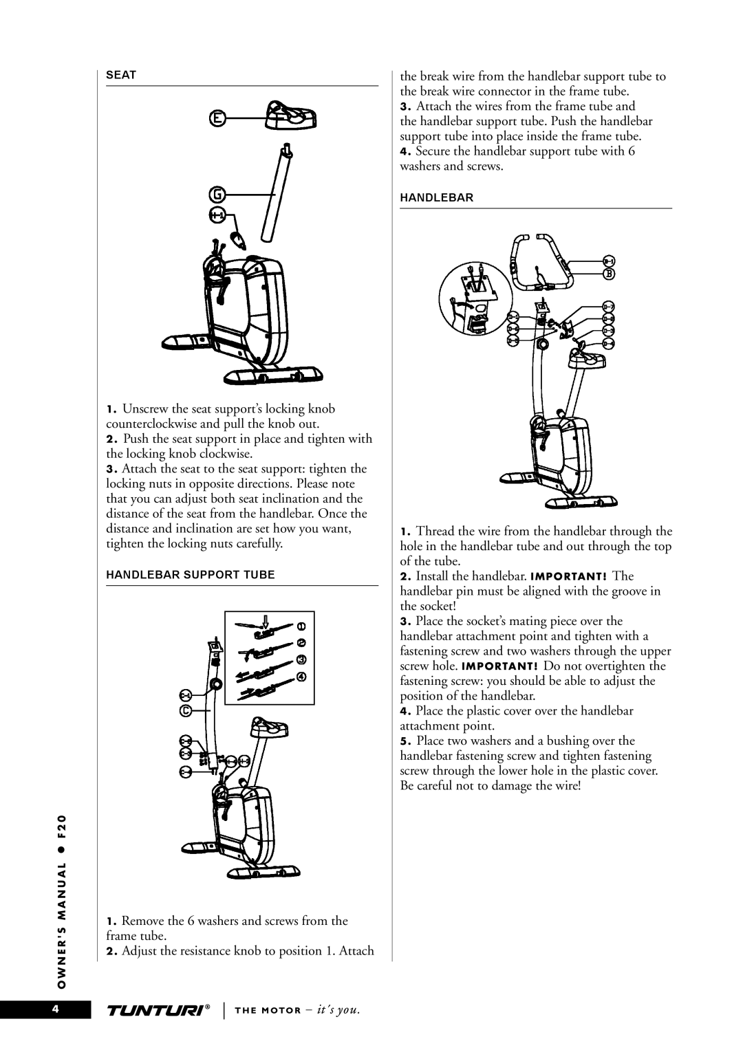 Tunturi F20 owner manual Seat 