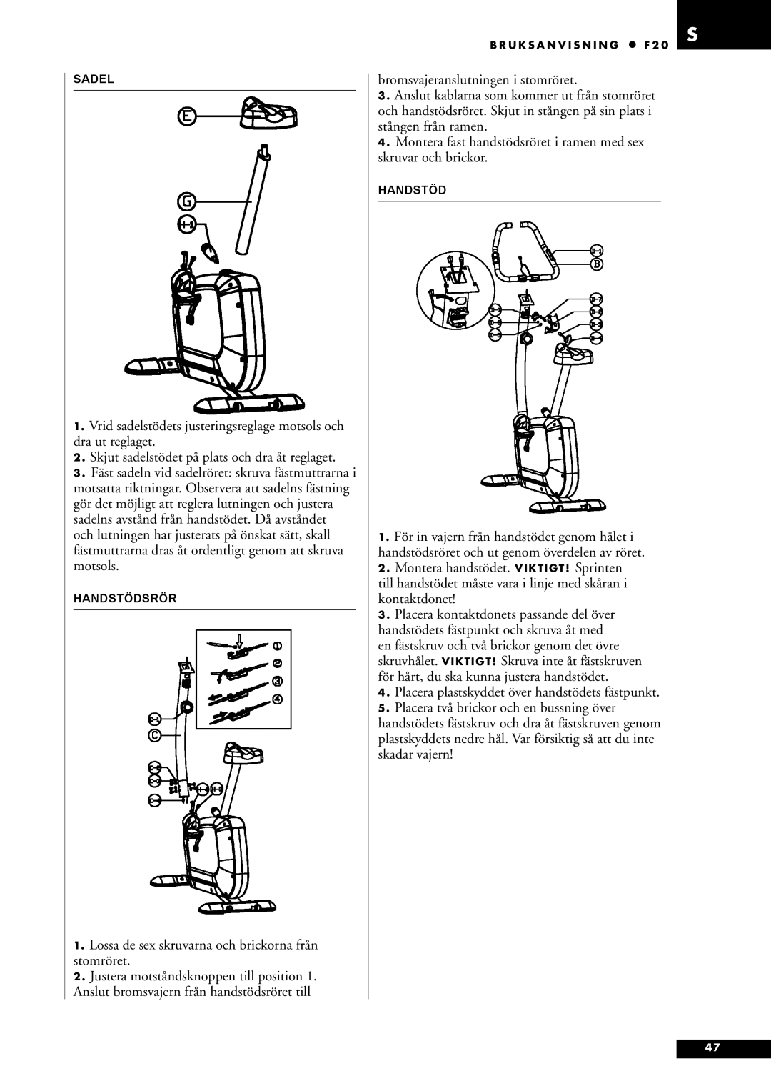 Tunturi F20 owner manual Sadel 