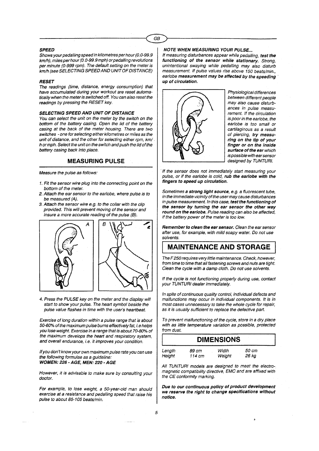 Tunturi F250 manual 