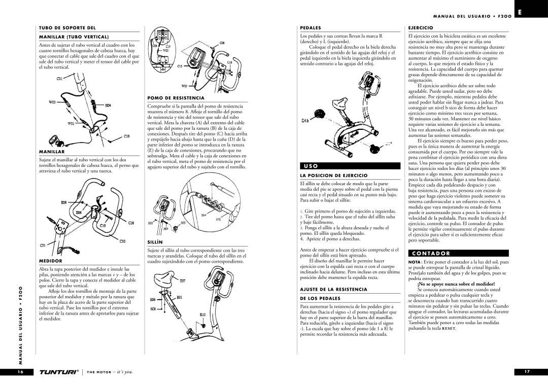 Tunturi F2OO owner manual Apriete el pomo a derechas, N T a D O R 