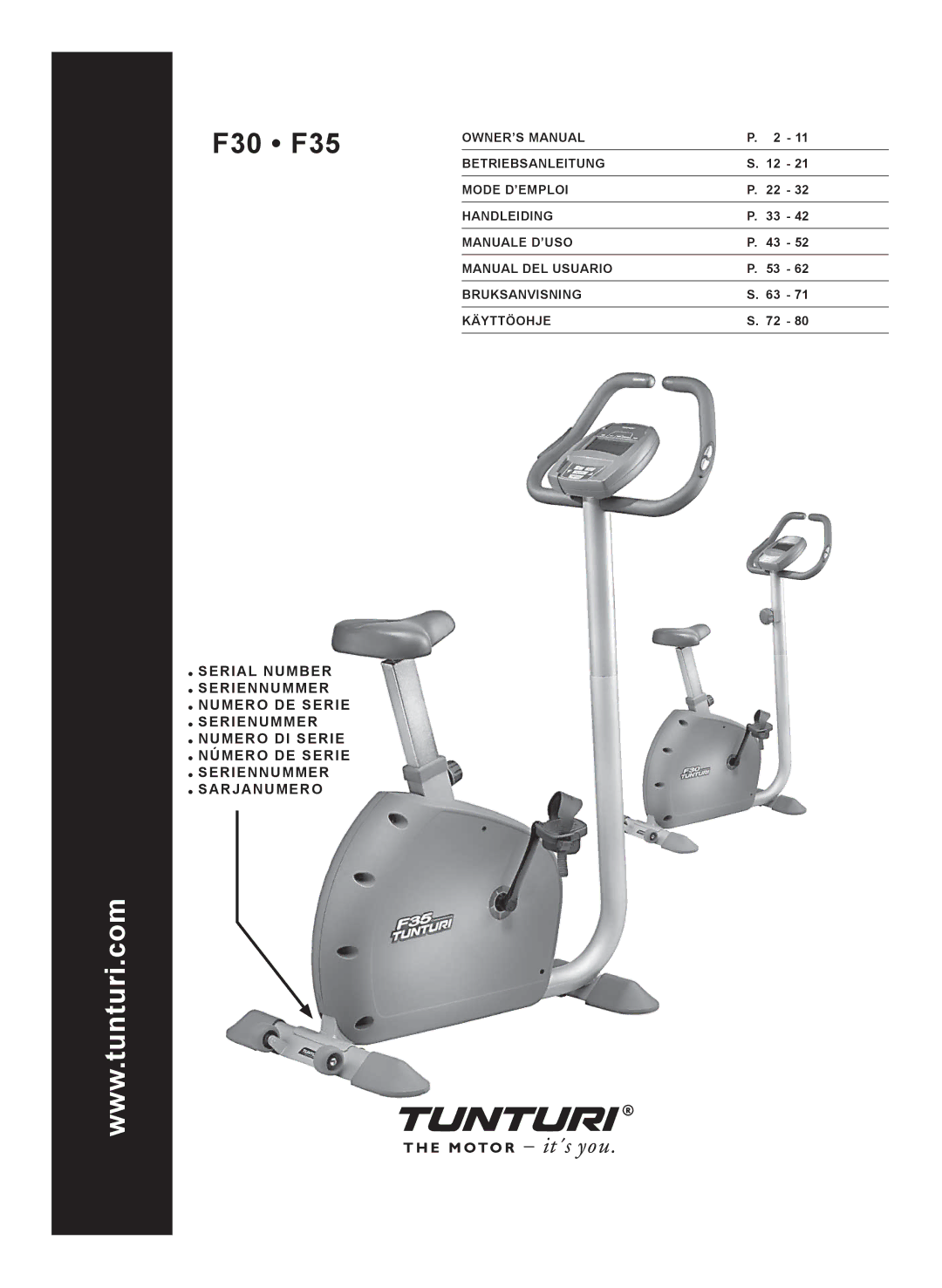 Tunturi owner manual F30 F35 