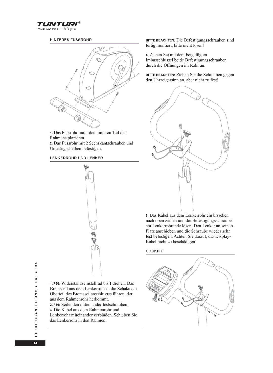 Tunturi F35, F30 owner manual Hinteres Fussrohr 