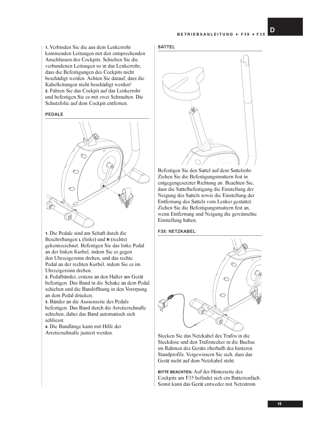 Tunturi F30, F35 owner manual Pedale 