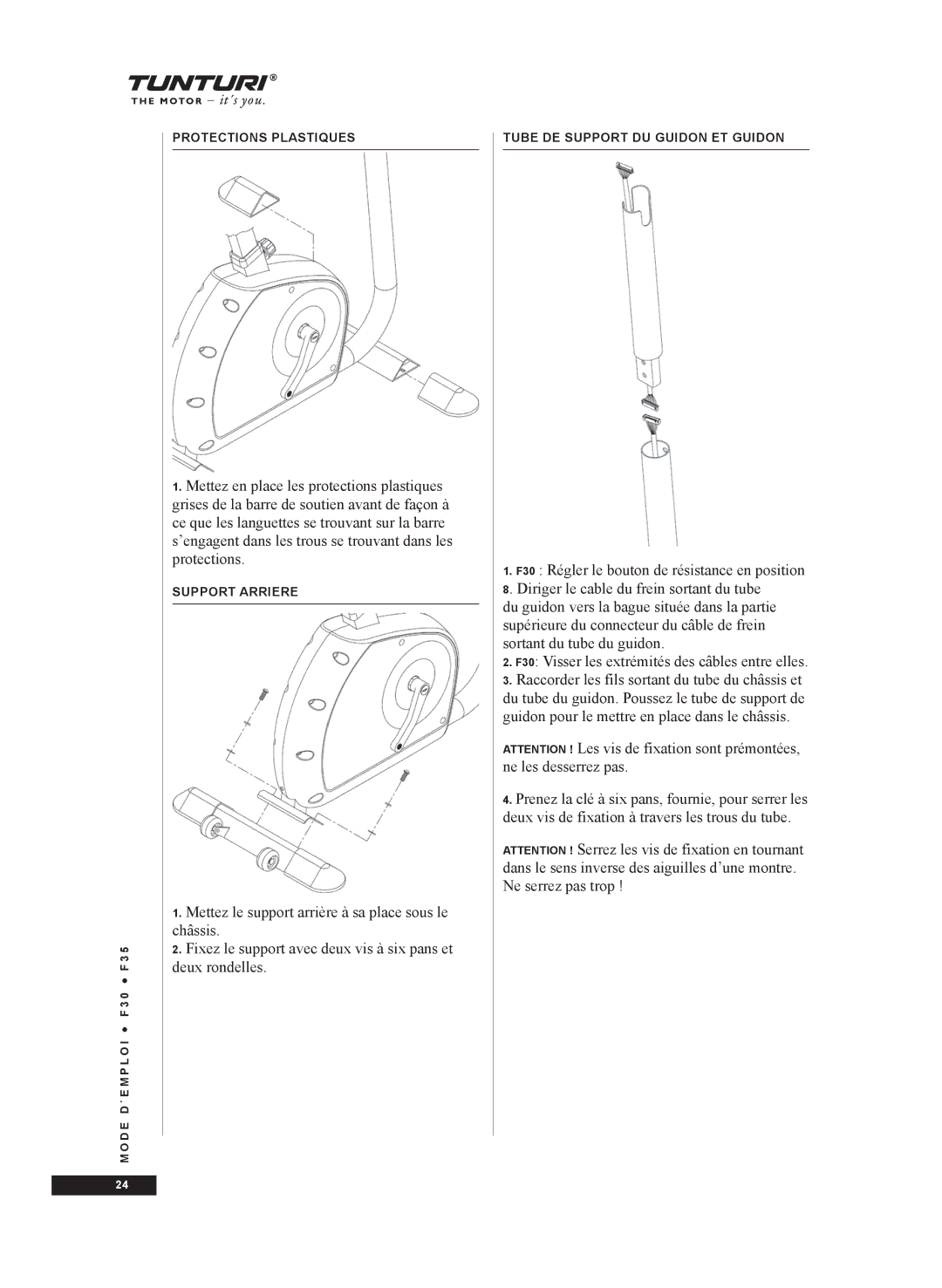 Tunturi F35, F30 owner manual Protections Plastiques 