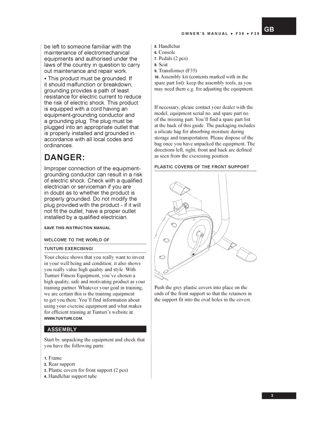 Tunturi F30, F35 owner manual Assembly 