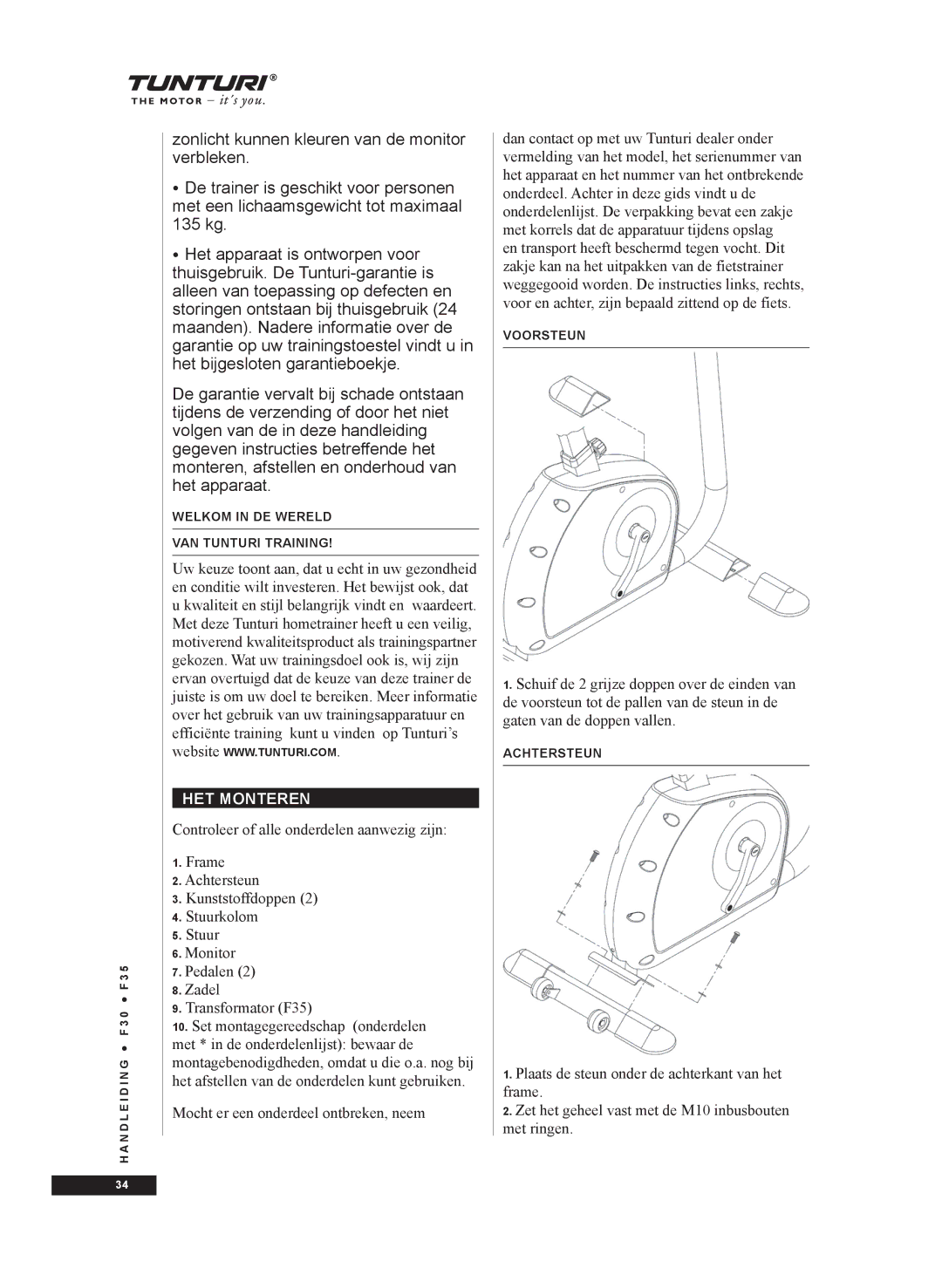 Tunturi F35, F30 owner manual HET Monteren 