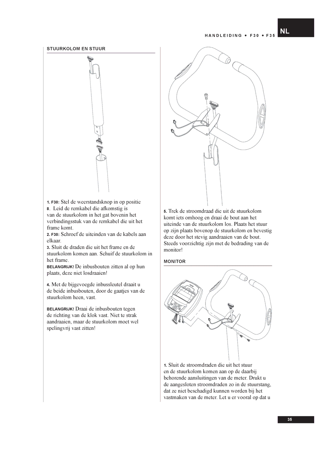 Tunturi F30, F35 owner manual Stuurkolom EN Stuur 