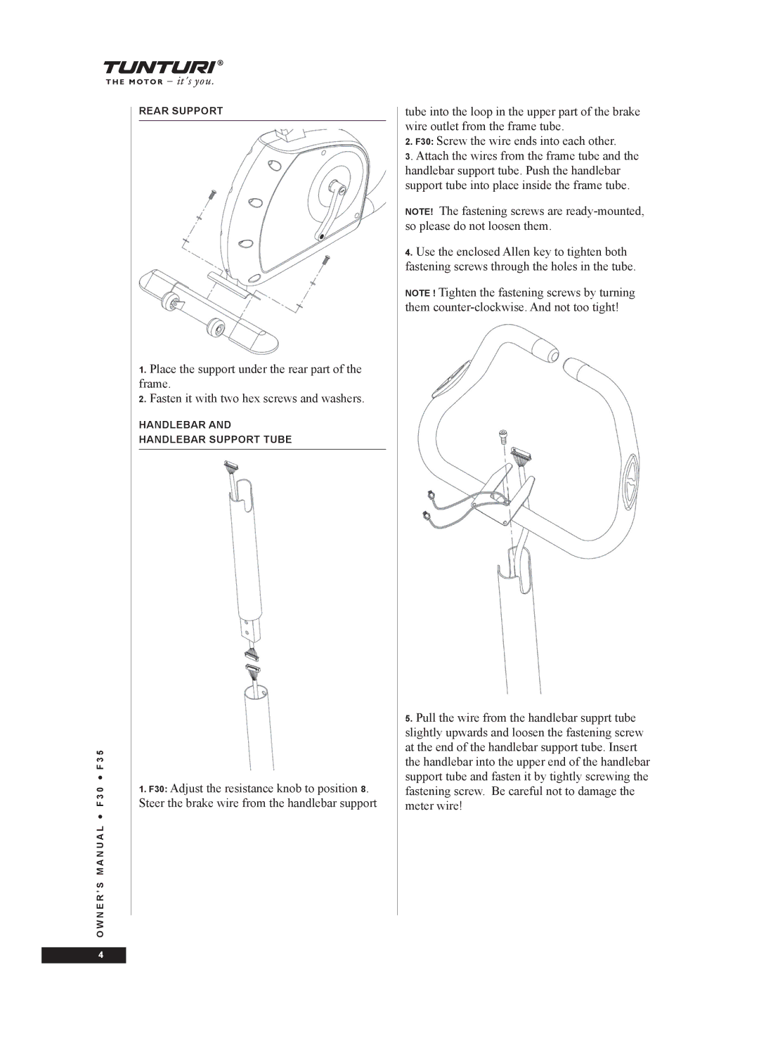 Tunturi F35, F30 owner manual Rear Support 