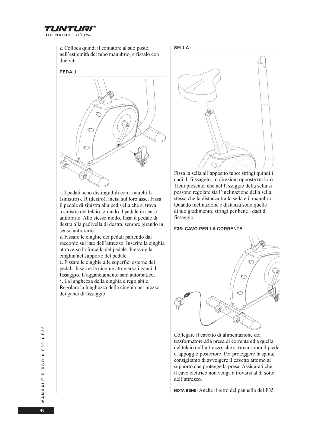 Tunturi F35, F30 owner manual Pedali 