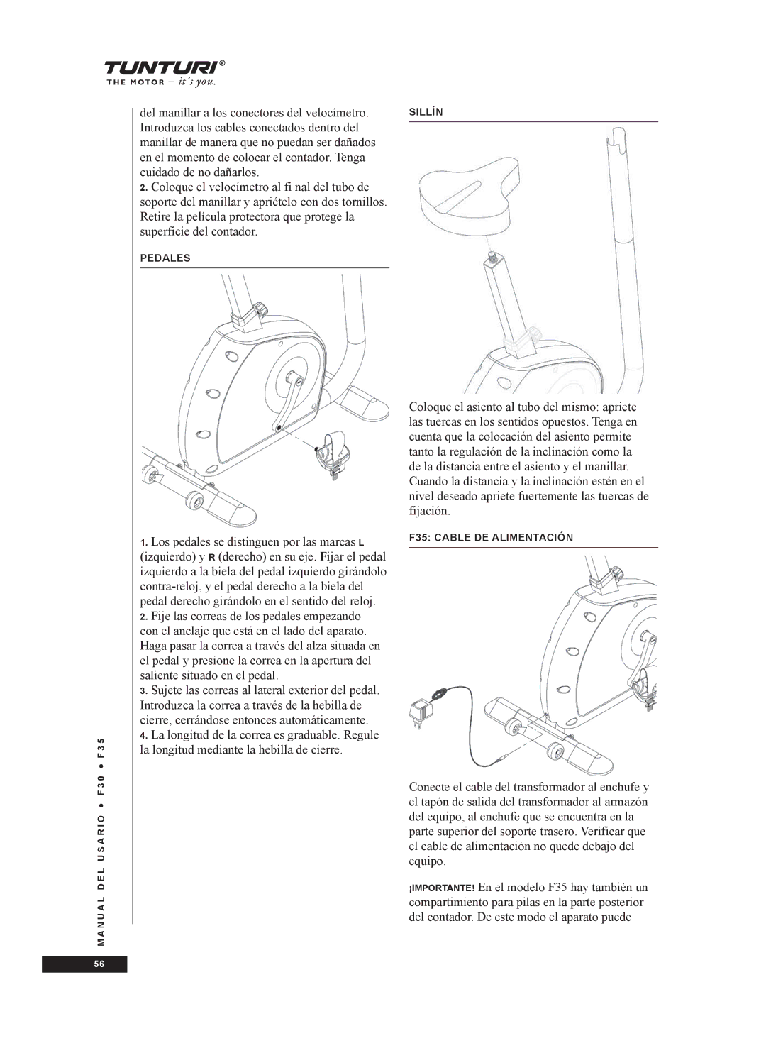 Tunturi F35, F30 owner manual Sillín 