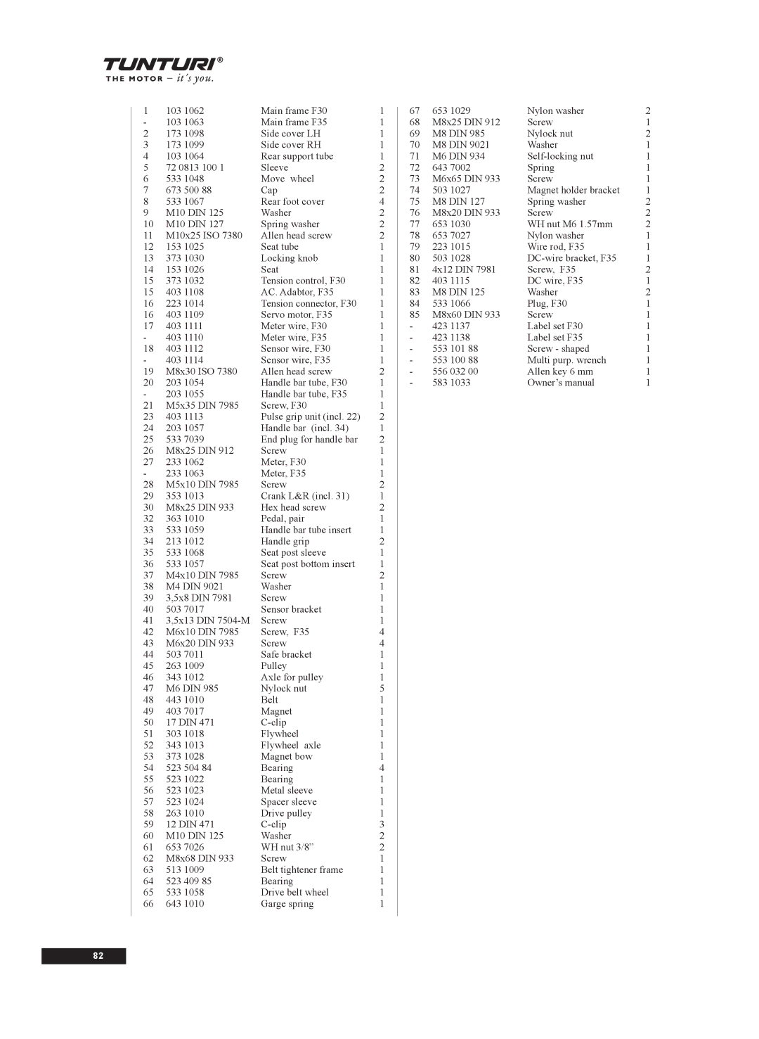 Tunturi F35, F30 owner manual 