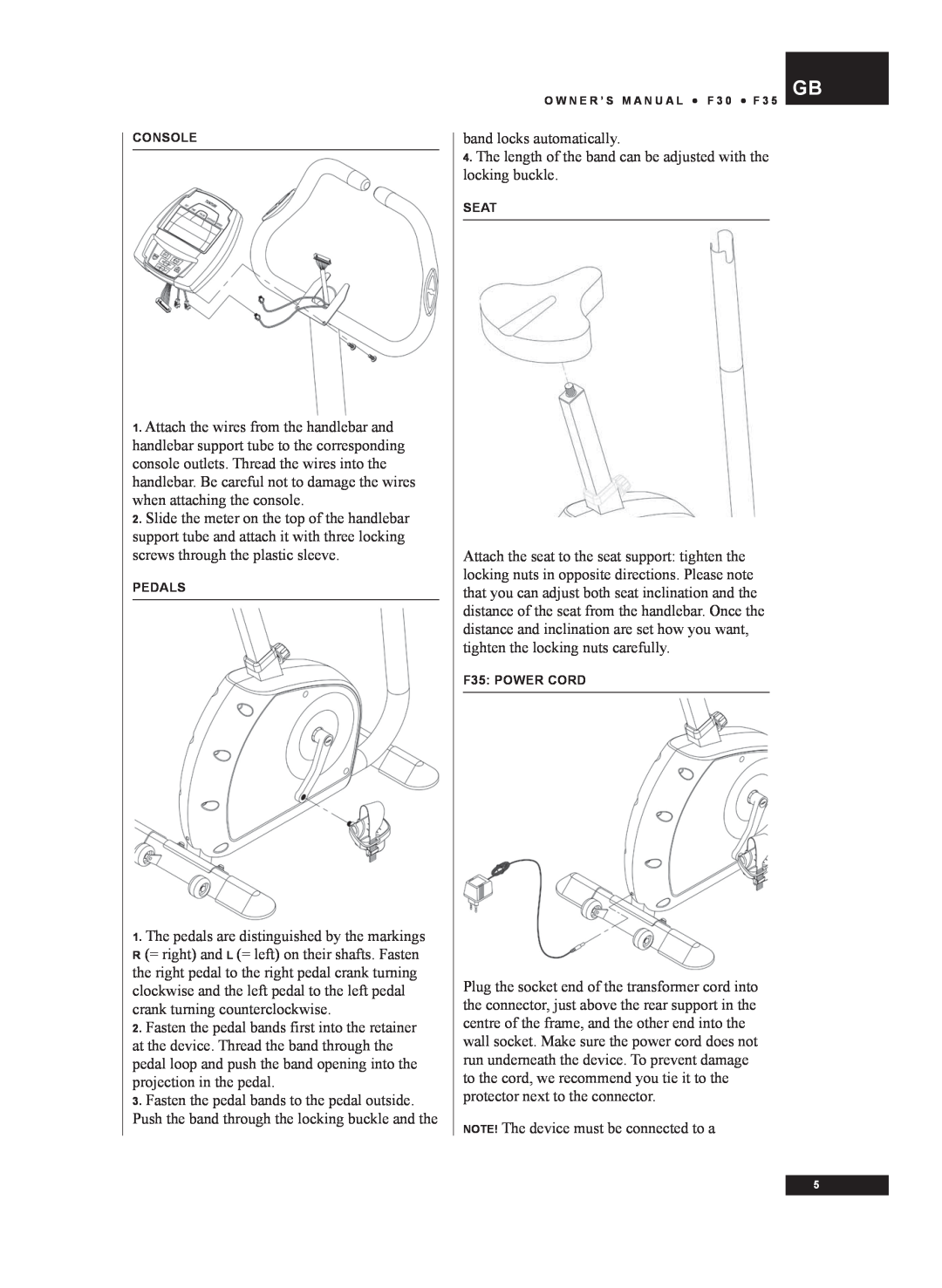 Tunturi F30, F35 owner manual band locks automatically 