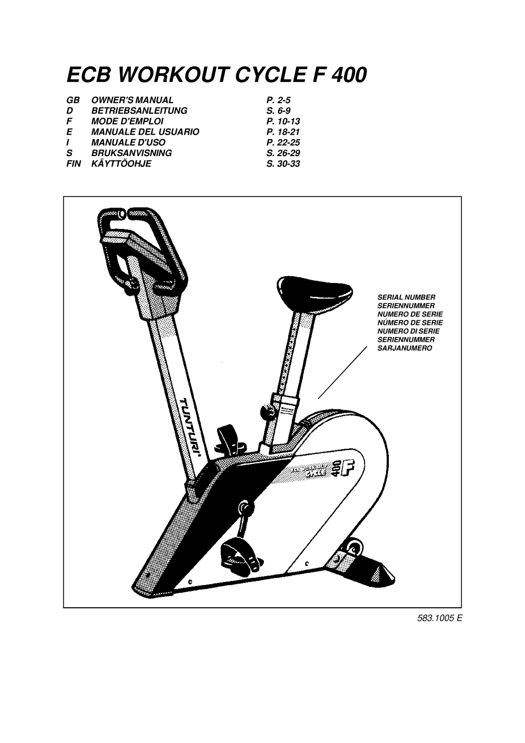 Tunturi F400 owner manual ECB Workout Cycle F 