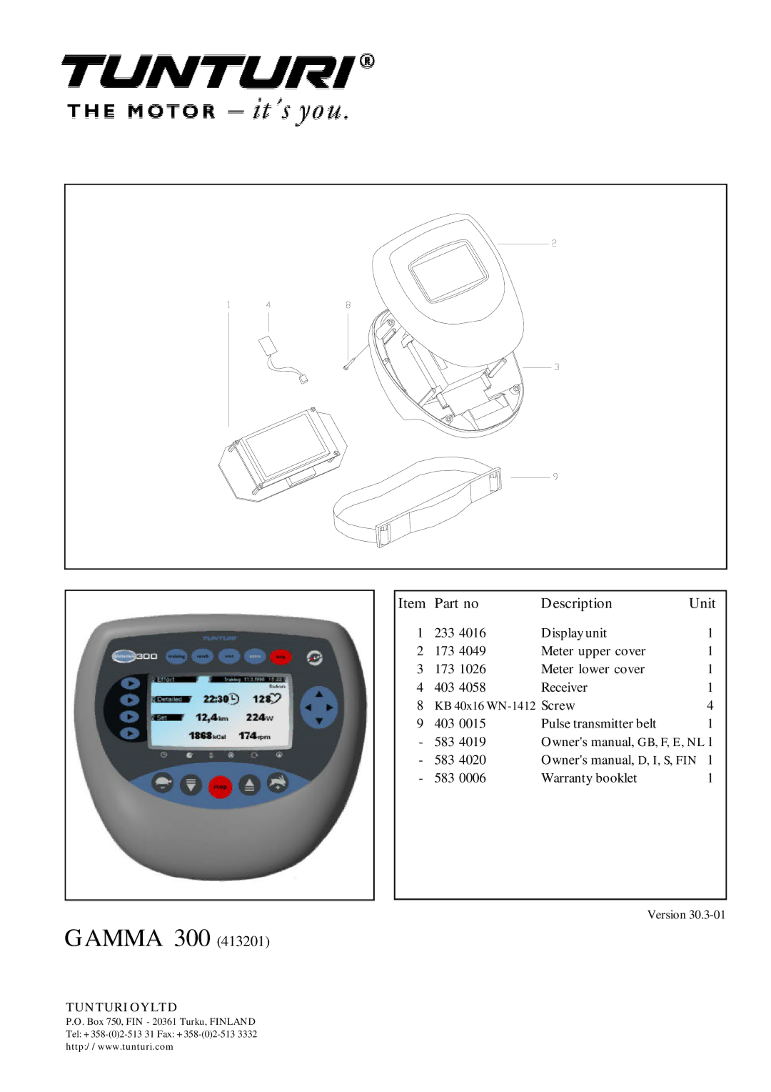 Tunturi Gamma 300 owner manual 