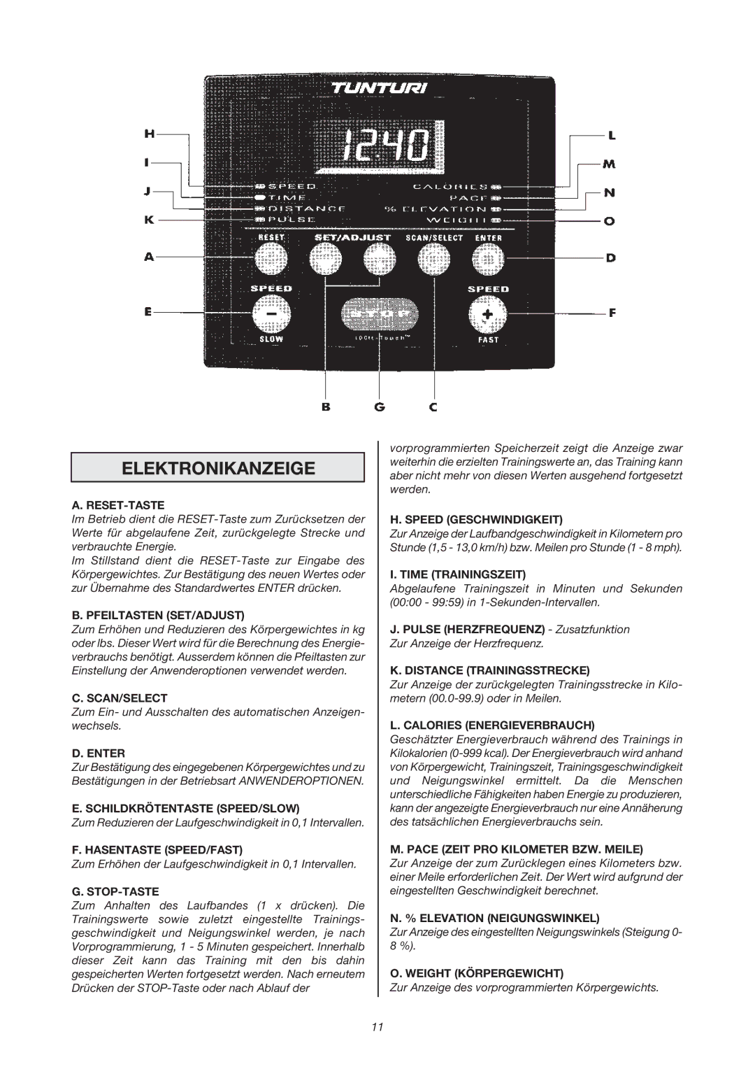 Tunturi J 440 owner manual Elektronikanzeige 