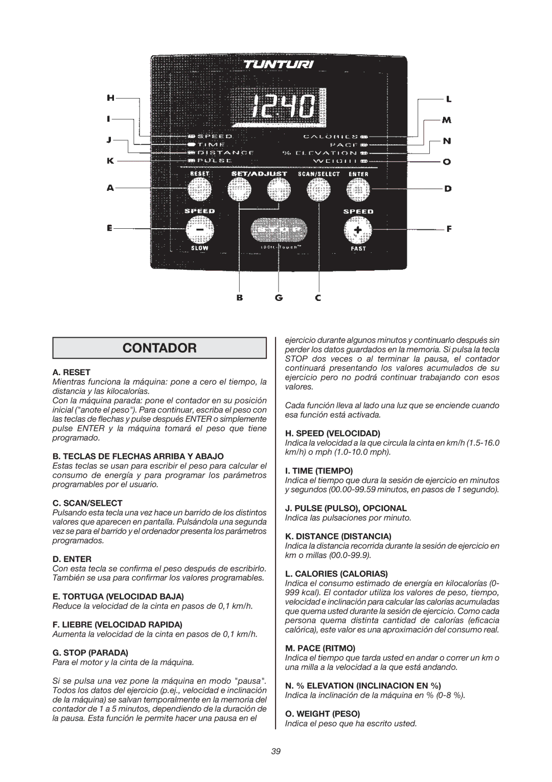 Tunturi J 440 owner manual Contador 