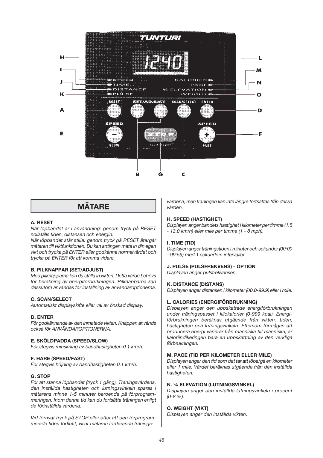 Tunturi J 440 owner manual Mätare 