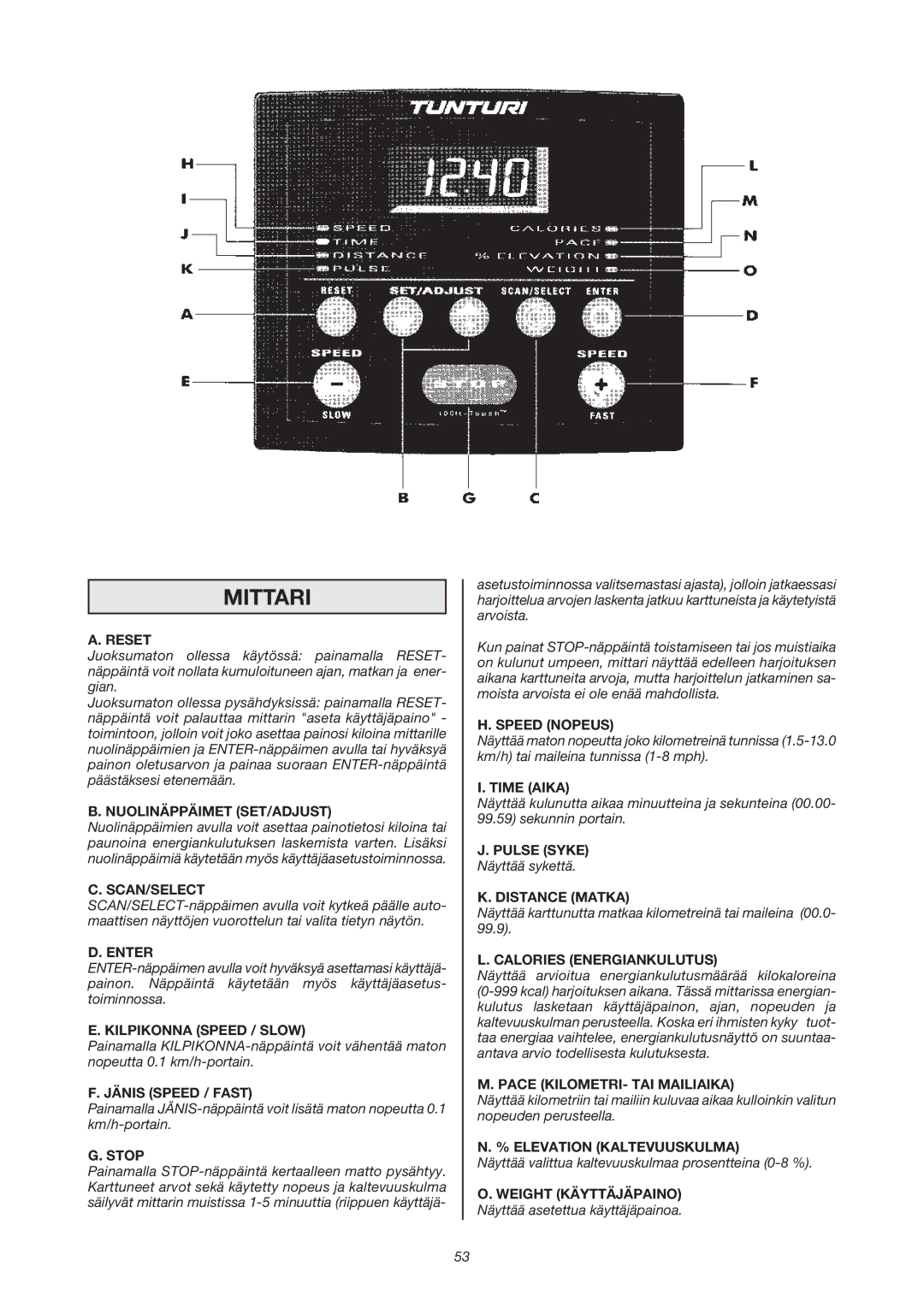 Tunturi J 440 owner manual Mittari 