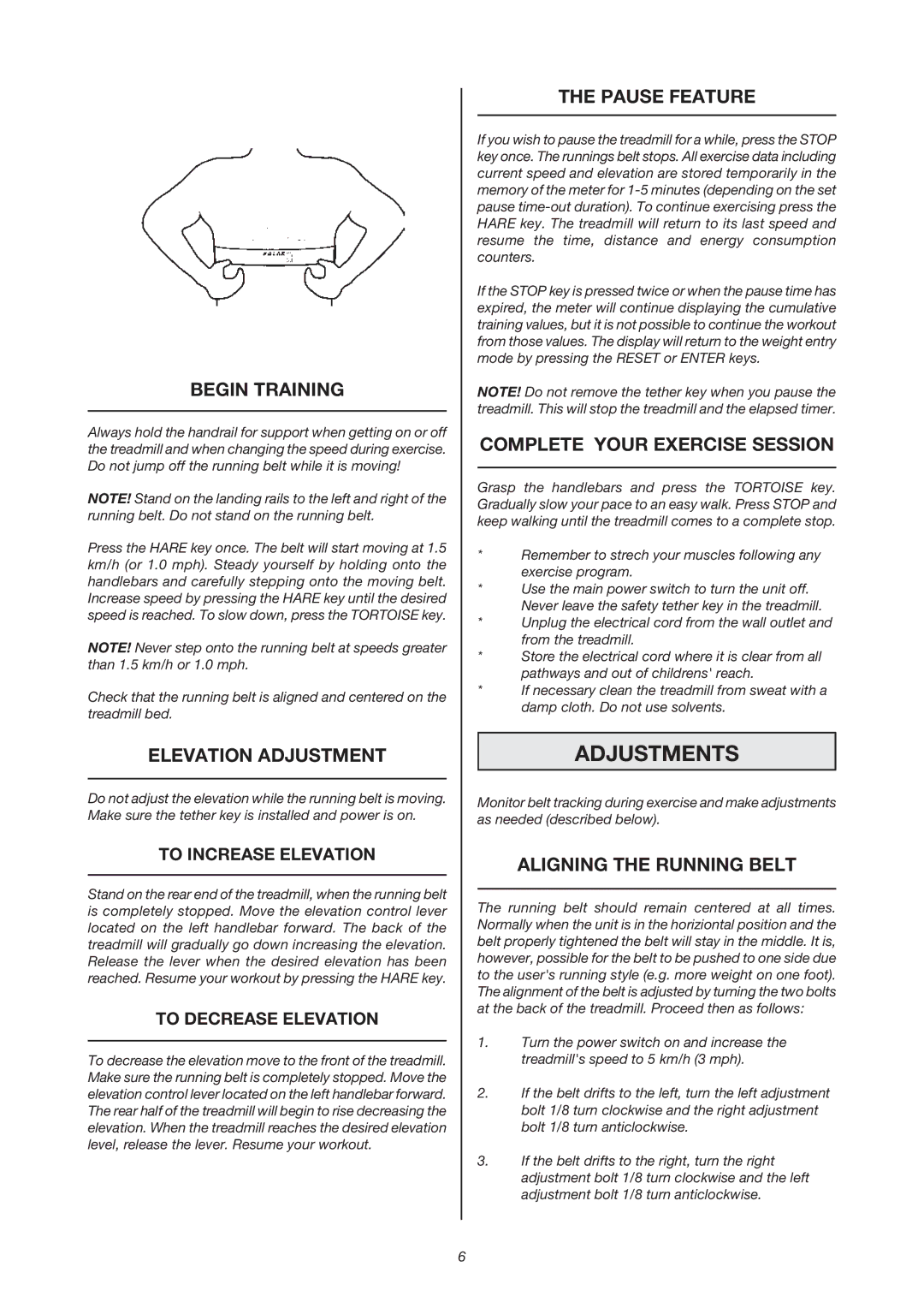 Tunturi J 440 owner manual Adjustments 