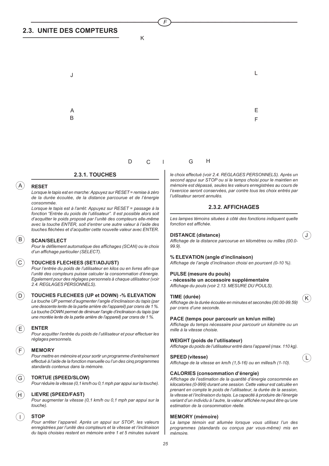 Tunturi J 660 owner manual Unite DES Compteurs, Affichages 