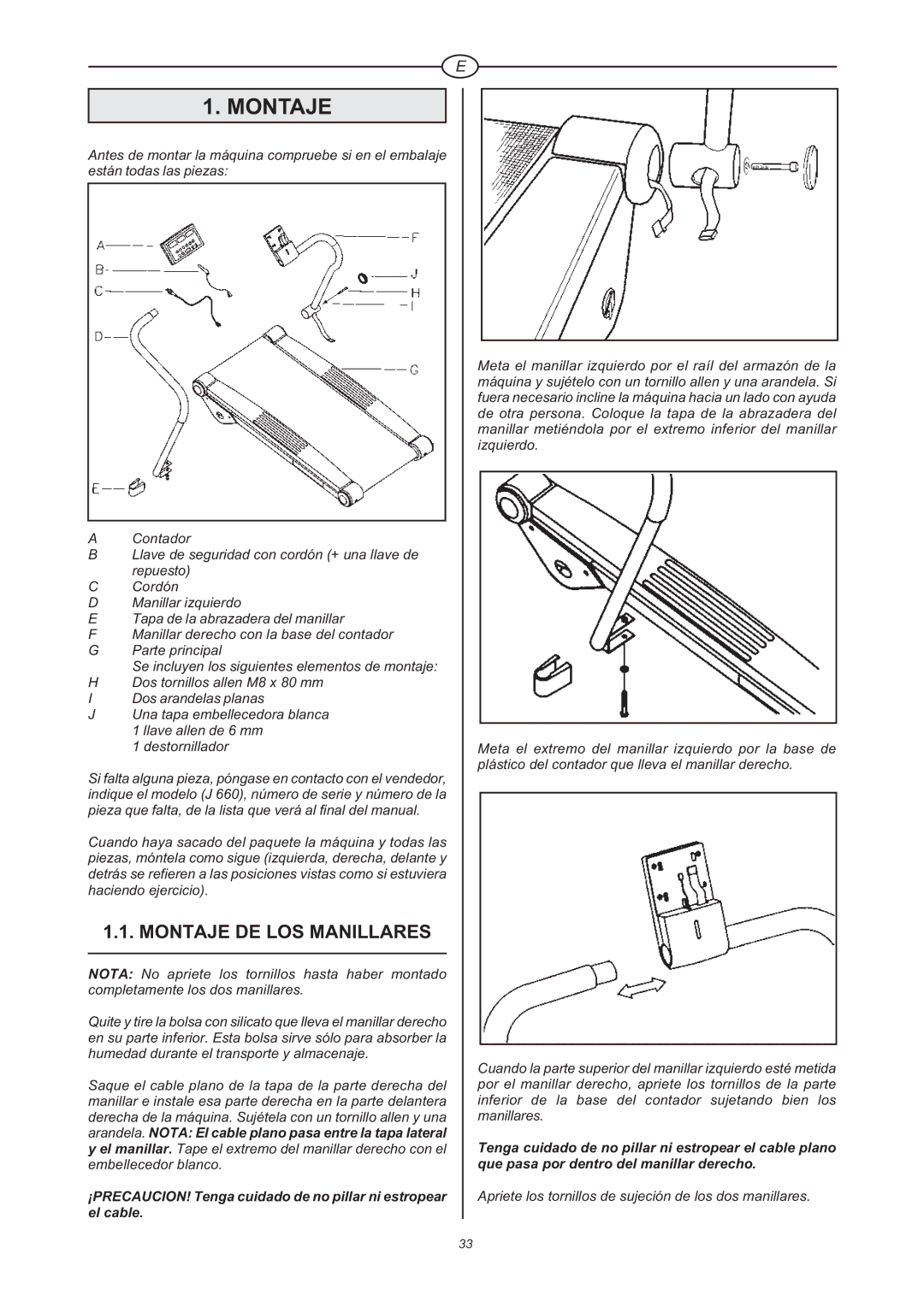 Tunturi J 660 owner manual Montaje DE LOS Manillares 