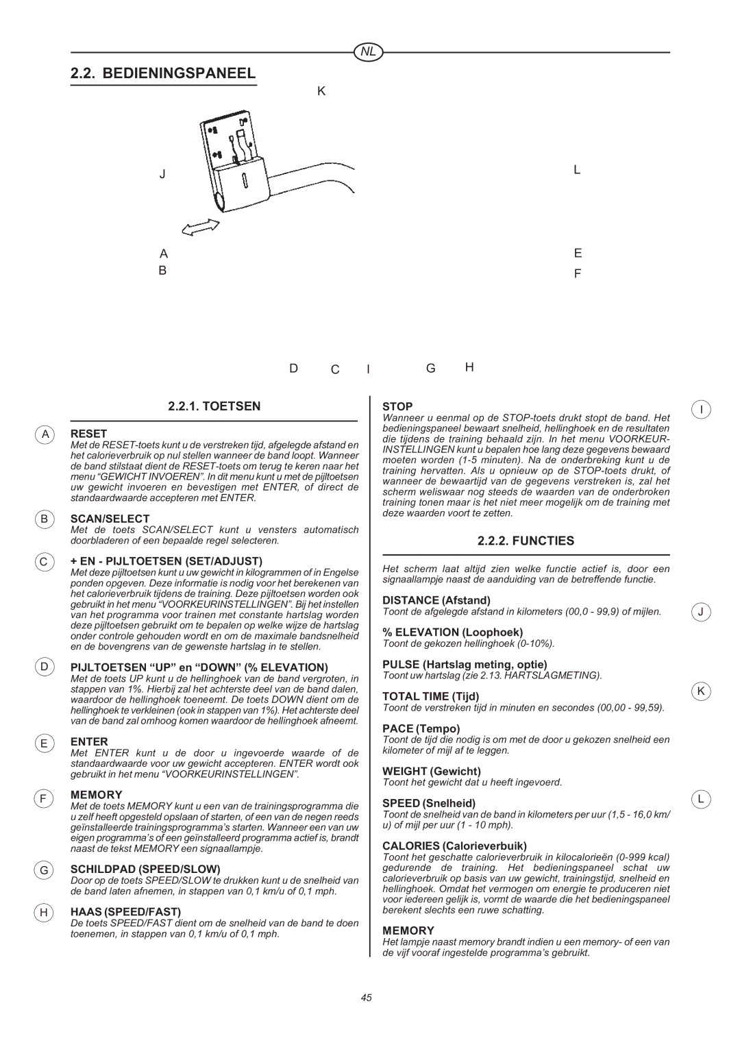 Tunturi J 660 owner manual Bedieningspaneel, Functies 