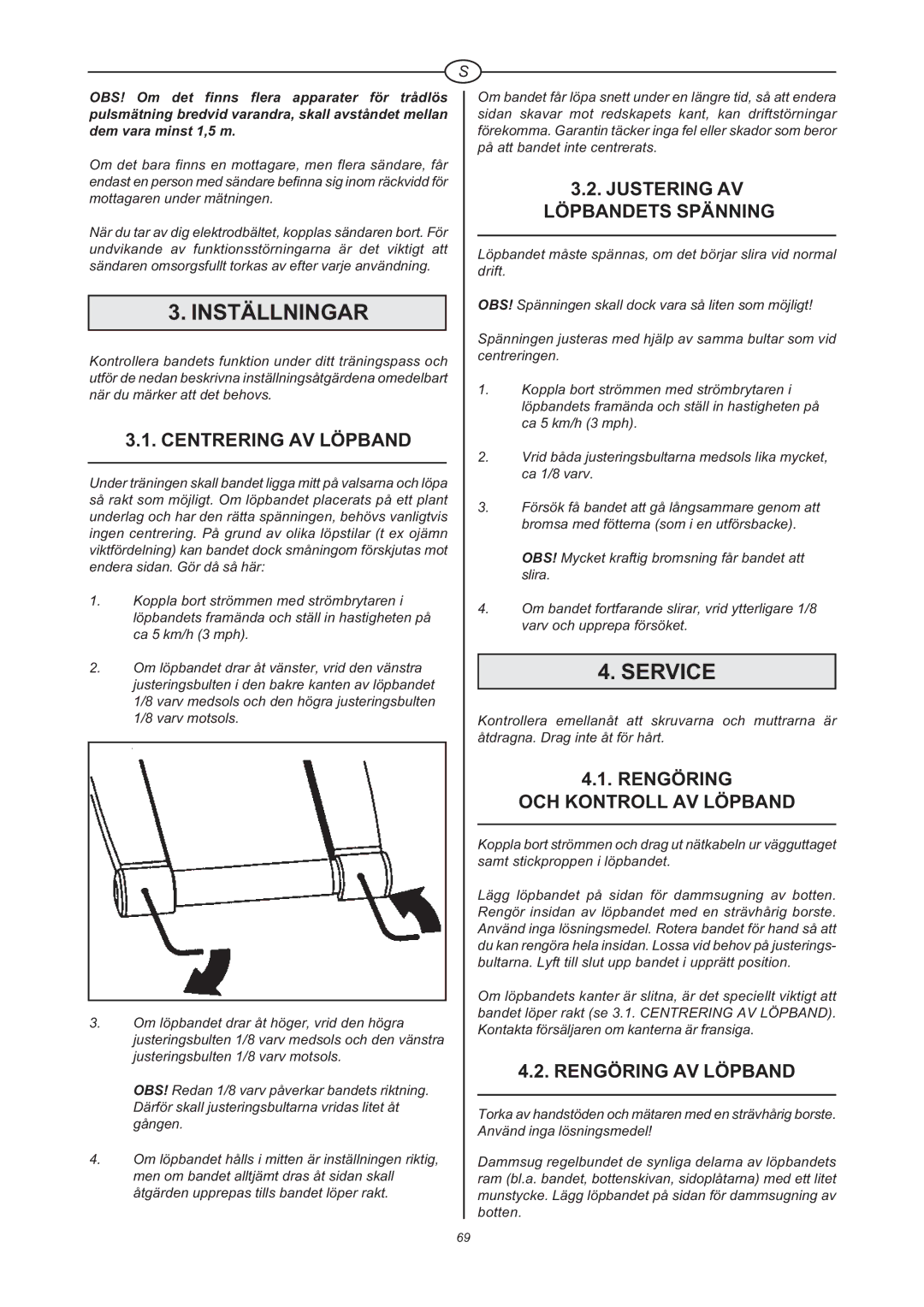 Tunturi J 660 owner manual Inställningar, Service 