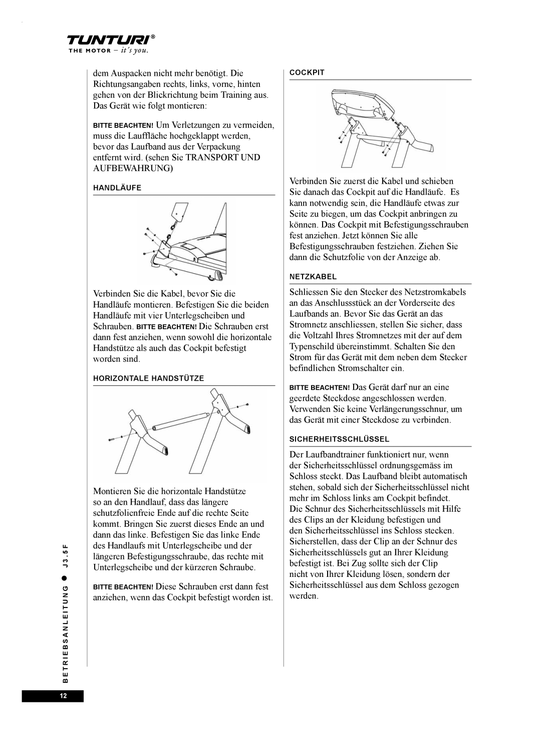 Tunturi J3.5F owner manual Handläufe 