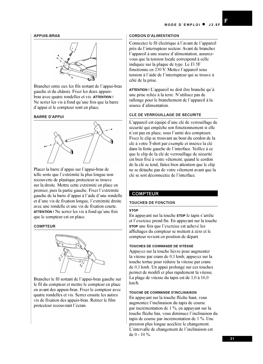 Tunturi J3.5F owner manual Compteur 