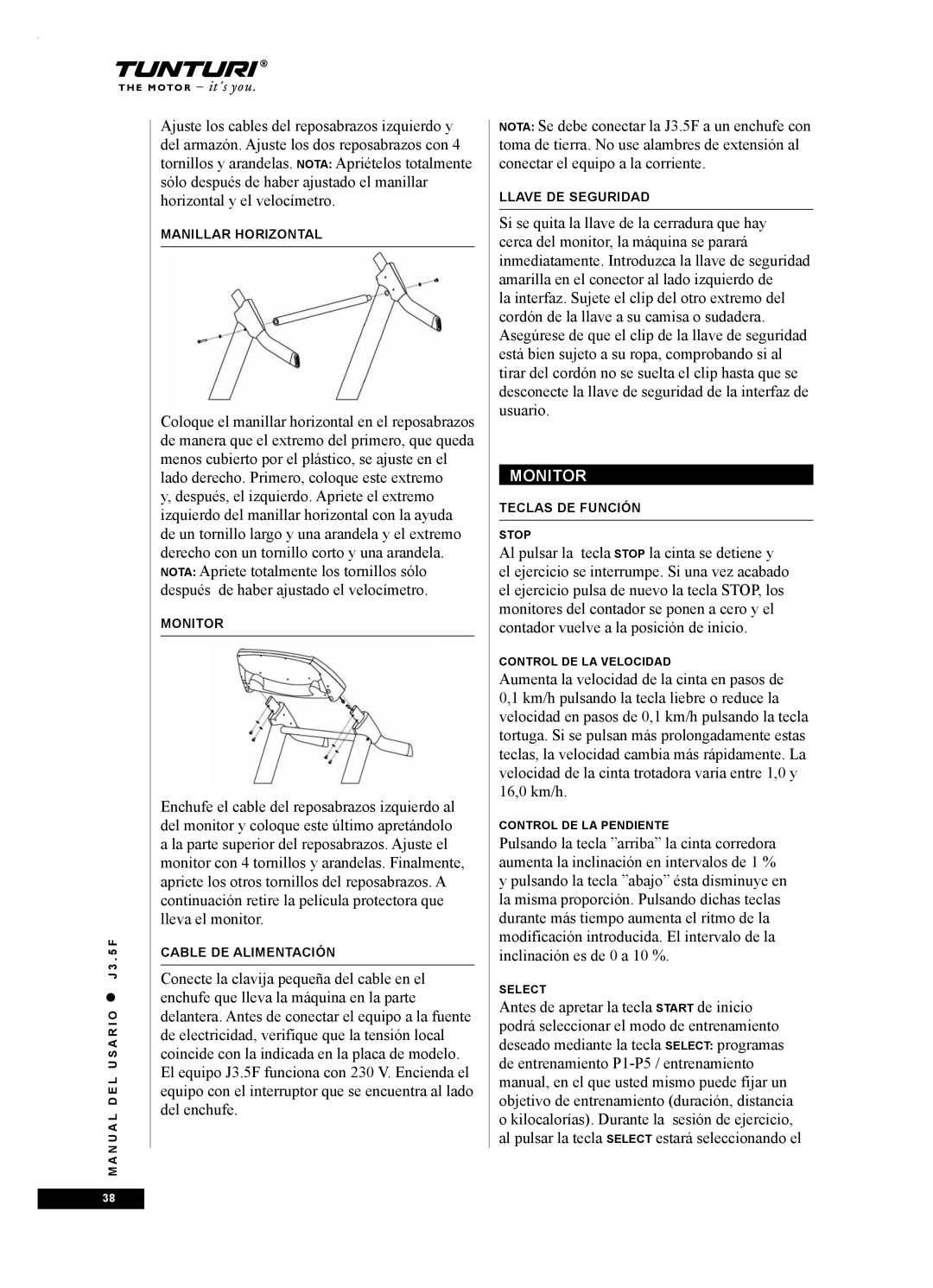 Tunturi J3.5F owner manual Monitor 