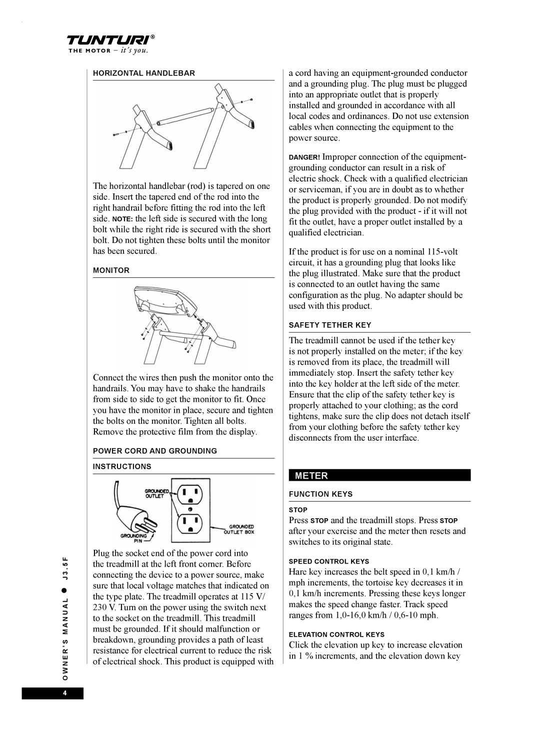 Tunturi J3.5F owner manual Meter 