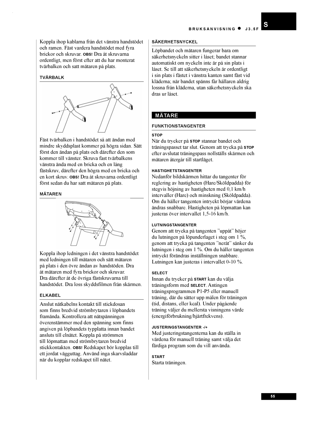 Tunturi J3.5F owner manual Mätare 